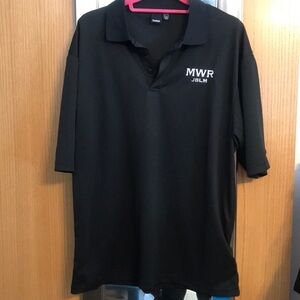 Reebok PlayDry size large polo golf shirt with MWR JBLM logo. Black